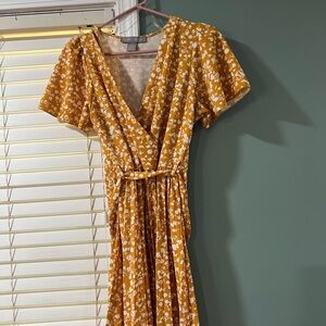 Floral Wrap Dress in Mustard Yellow